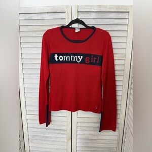 Tommy Hilfiger Red and Navy Long Sleeve Sweater